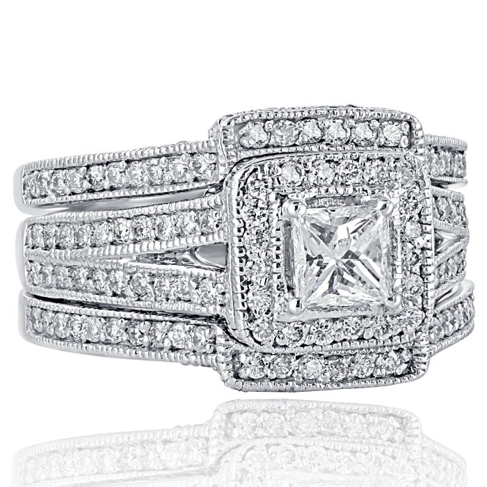 Square Princess Cut Diamond Engagement Wedding Bridal Ring Set 14k White Gold 
