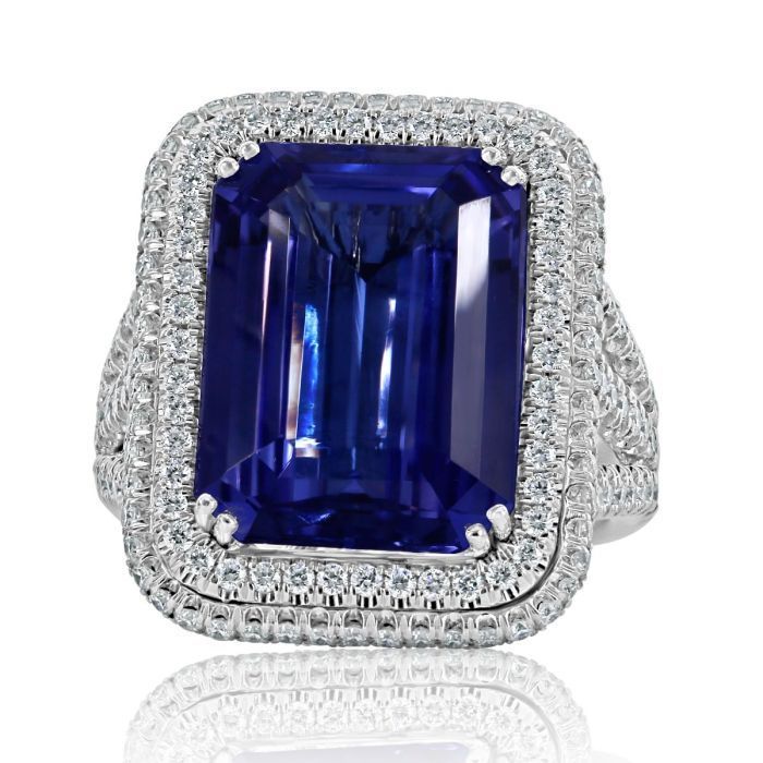 GIA Certified 11.31 Ct Tanzanite Diamond Engagement Ring 14k White Gold